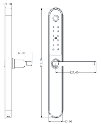 Comodo lucchetto commerciale porta d'ingresso intelligente 315 * 43 * 21mm 4pcs batterie AA