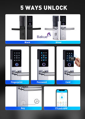 Bluetooth Fireproof Smart Door Lock Nero argento con codice carta APP di impronte digitali Wi-Fi Peso lordo 285Kg Sistema di accesso sicuro