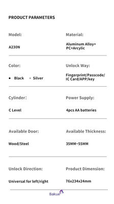 60 minuti di connettività Bluetooth Blocco porta Bluetooth alimentato da 4pcs AA Batteria alcalina Sistema di controllo di accesso per edifici intelligenti